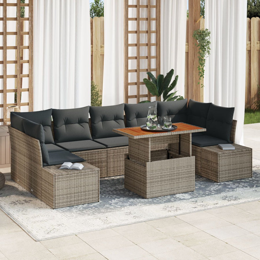 8-Delige Tuin Sofa Set Met Kussens Grijs Poly Riet