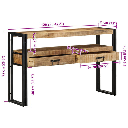 Eettafels Zwart Massief Mango Hout En Metaal 120 x 33 x 75 cm Massief ruw mangohout
