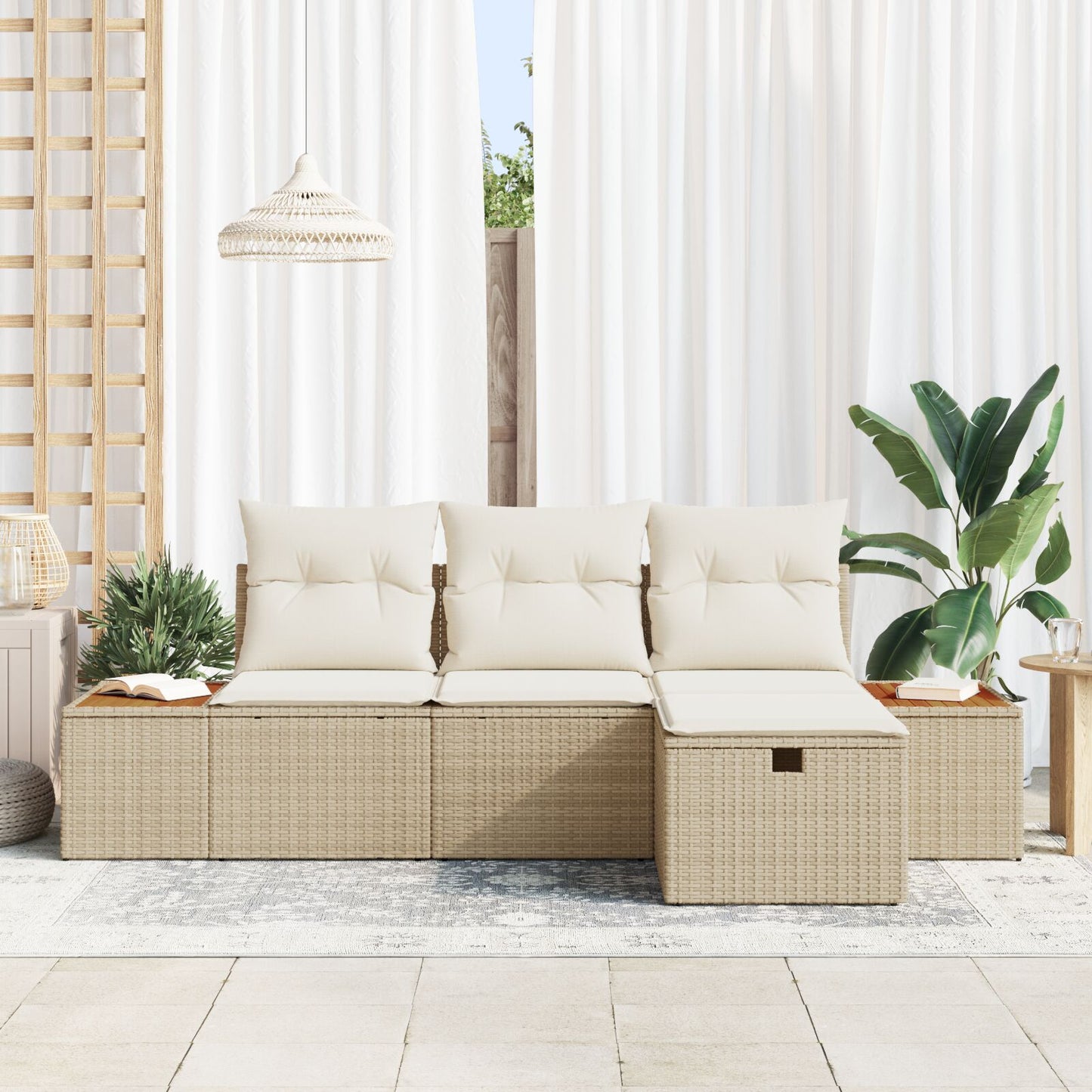 4 Delige Tuin Sofa Set Met Kussens Beige Poly Rattan