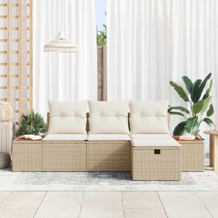 4 Delige Tuin Sofa Set Met Kussens Beige Poly Rattan