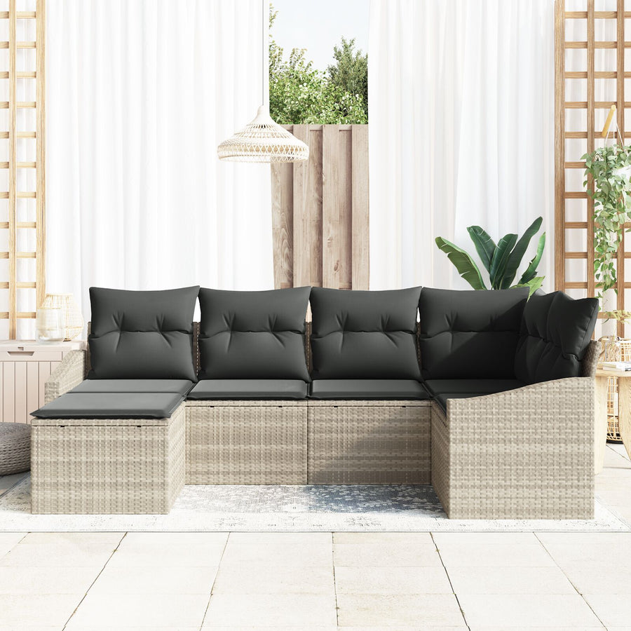 6-Delige Tuin Sofa Set Met Kussens Licht Grijs Poly Rattan
