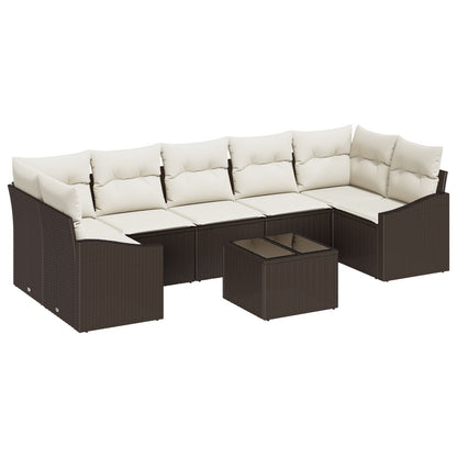 8 Delige Tuin Sofa Set Met Kussens Bruin Poly Rattan Gegalvaniseerd Staal