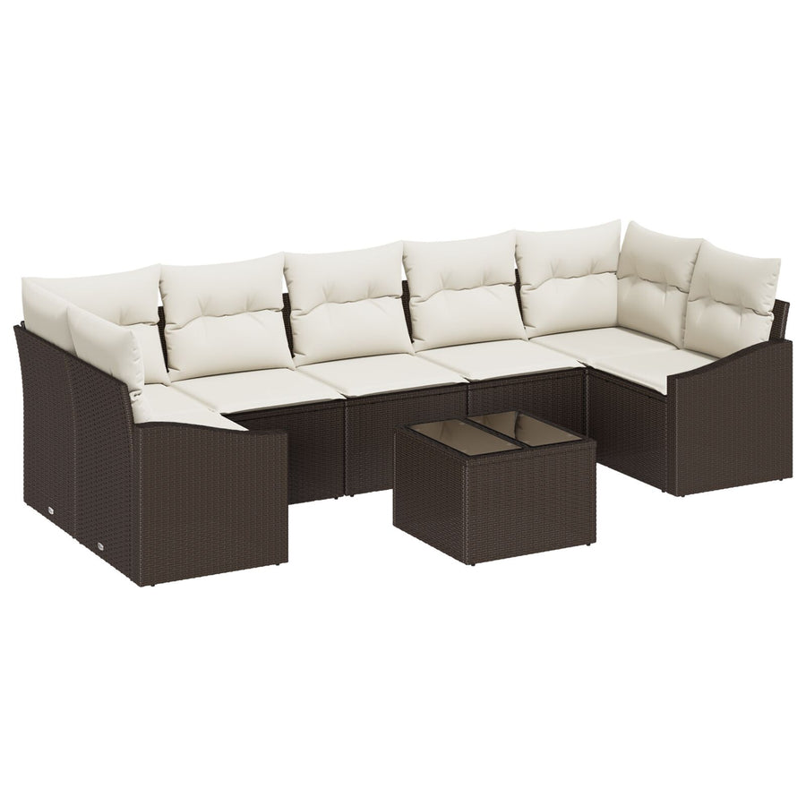 8 Delige Tuin Sofa Set Met Kussens Bruin Poly Rattan Gegalvaniseerd Staal
