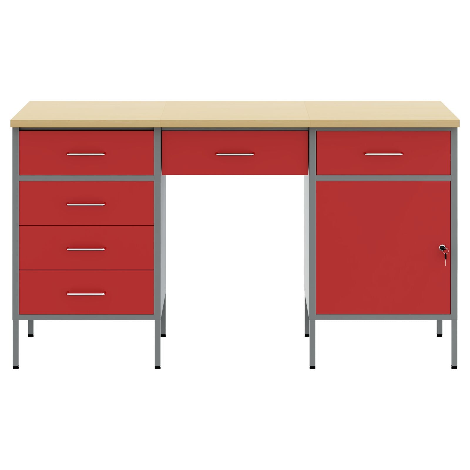 3-Delige Werkcabinet En Tafel Set Geïndustrialiseerd Hout En Staal 3x (84/85/20 cm) Rood 3x kabinet