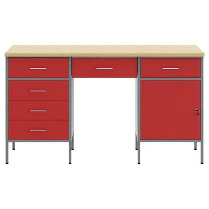 3-Delige Werkcabinet En Tafel Set Geïndustrialiseerd Hout En Staal 3x (84/85/20 cm) Rood 3x kabinet