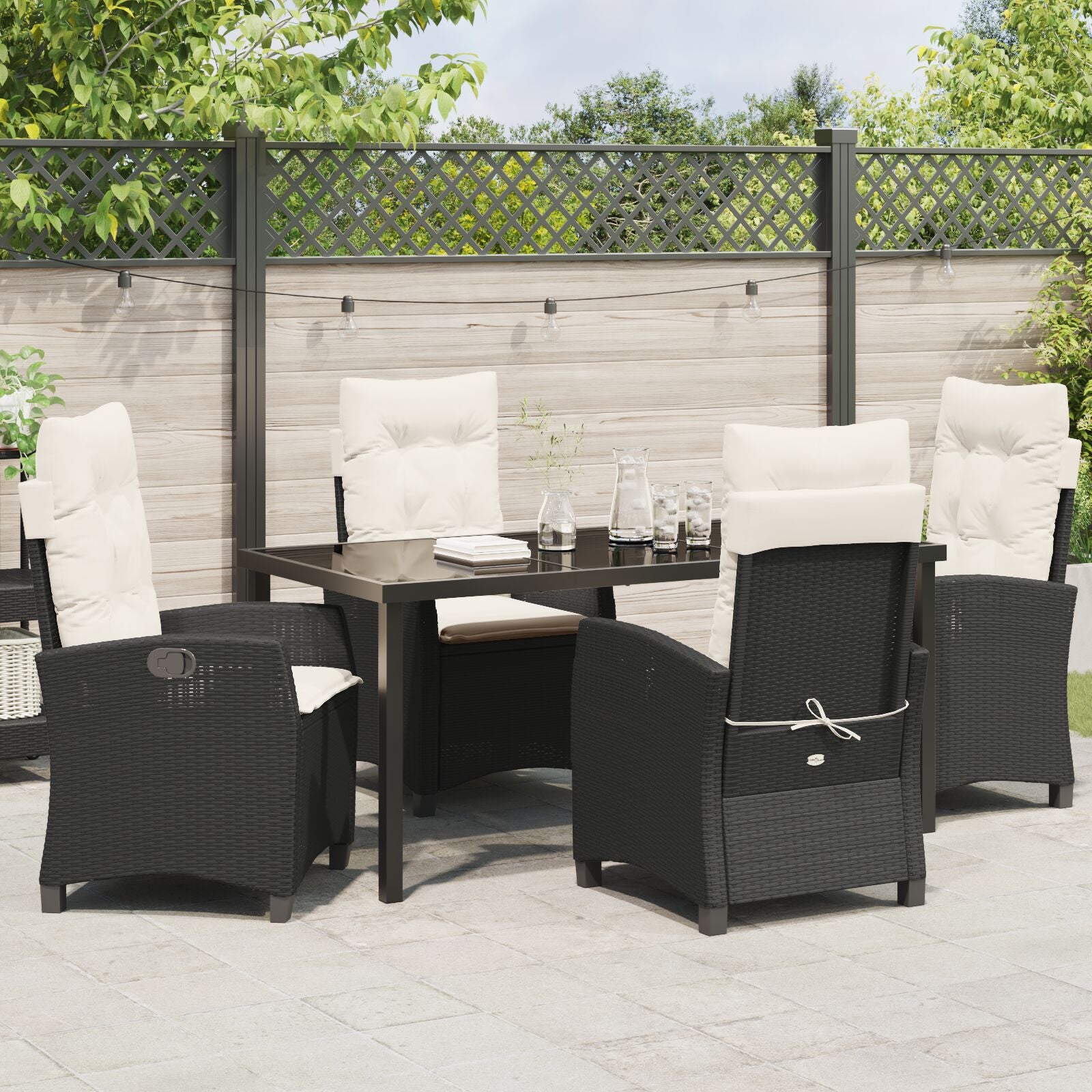 5-Delige Tuin Eetset Met Kussens Zwart Poly Rattan
