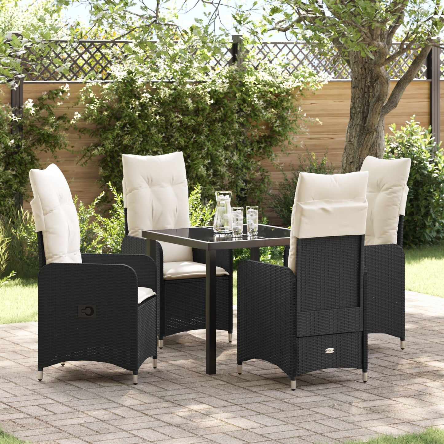 5-Delige Tuinset Met Kussens Zwart Poly Rattan