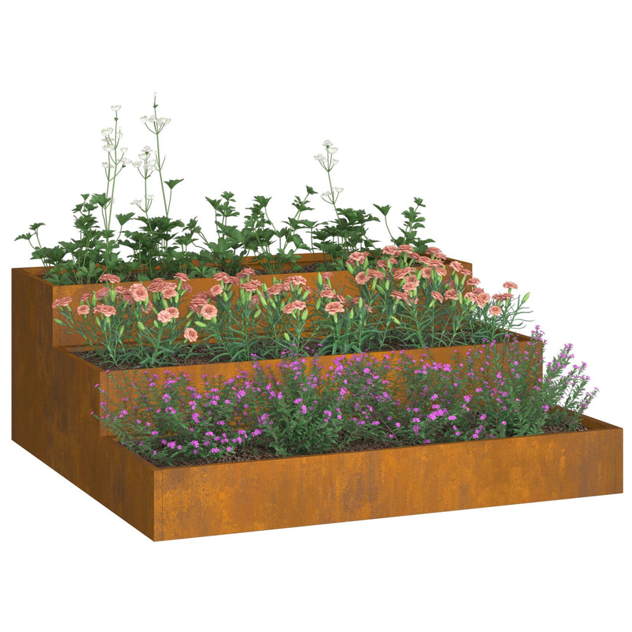 Tuinplanter 3-Lagen 90 x 90 x 35 cm Verweerd staal