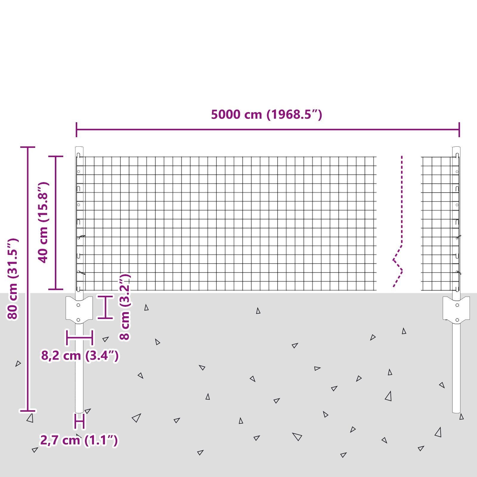 Gelast Draadhek Met 22 U-Palen Zilver 0.4X50 M Staal