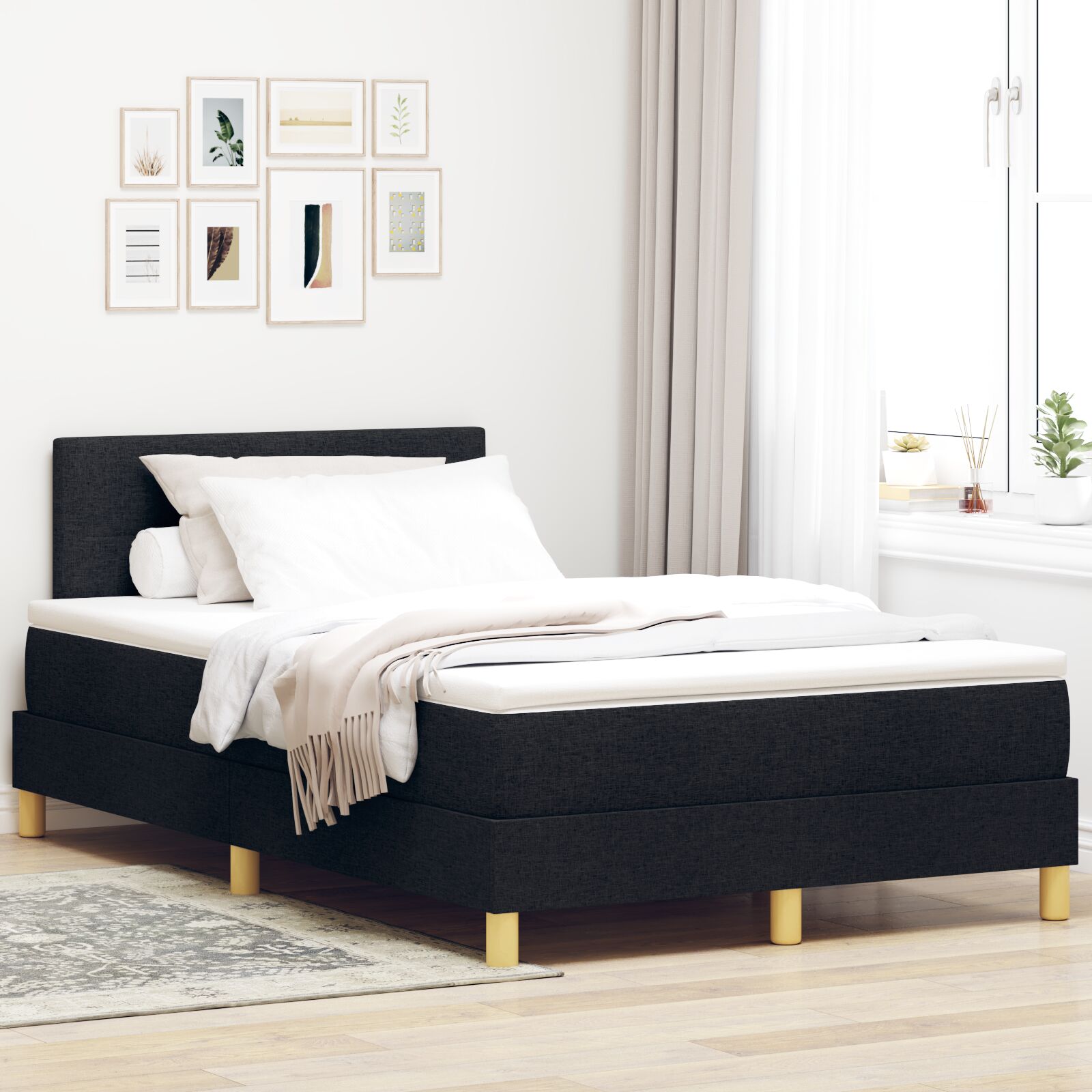 Boxspringbed Met Matras Stof Zwart 120 x 200 cm Knopen tufted