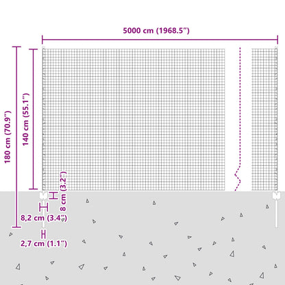 Gelast Draadhek Met 44 U Palen Zilver 1.4X50 M Staal
