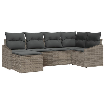 6-Delige Tuin Sofa Set Met Kussens Grijs Poly Rattan