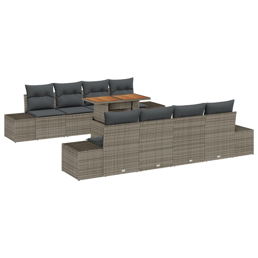 7-Delige Tuinbankset Met Kussens Grijs Poly Riet