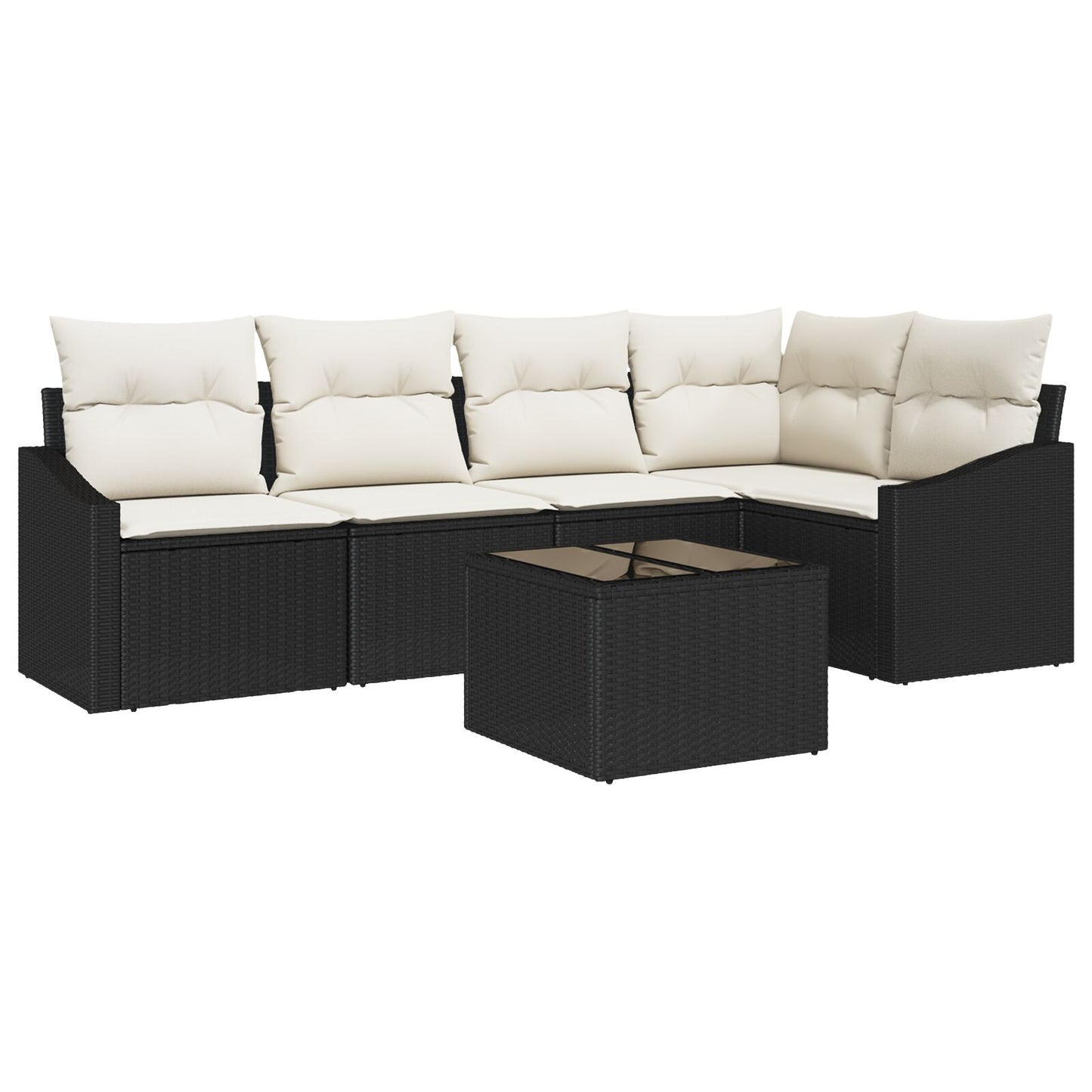 5-Delige Tuinsofa Set Met Kussens Bruin Poly Rattan Zwart en crème met tafel