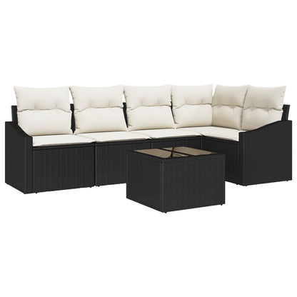 5-Delige Tuinsofa Set Met Kussens Bruin Poly Rattan Zwart en crème met tafel