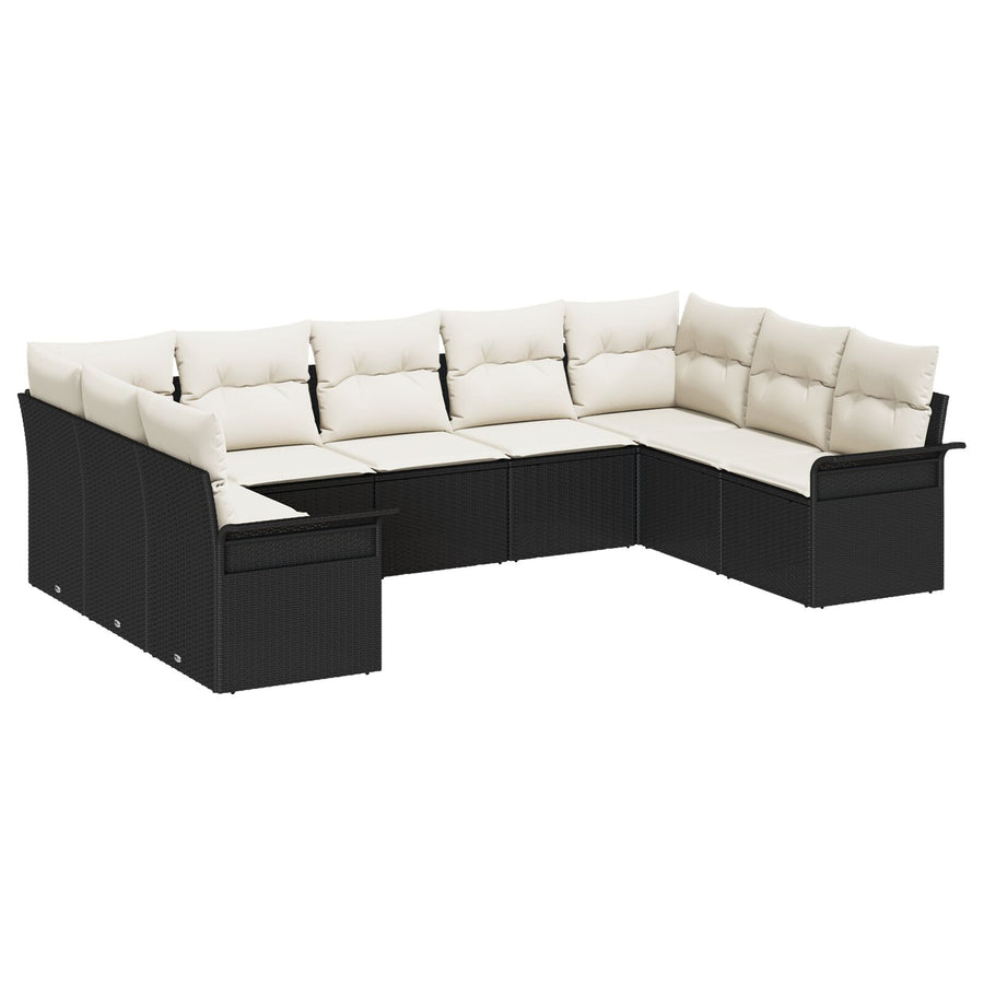 9-Delige Tuinbankset Met Kussens Poly Rattan Zwart en crème. zonder tafel