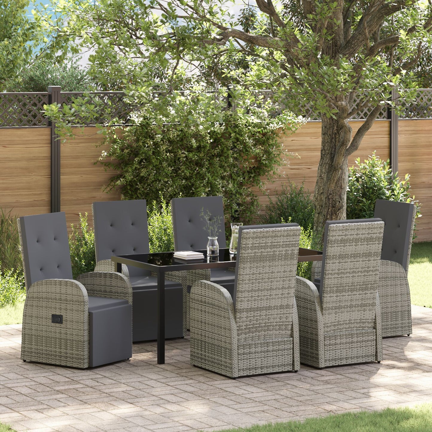 7-Delige Tuin Eetset Met Kussens Grijs Poly Rattan