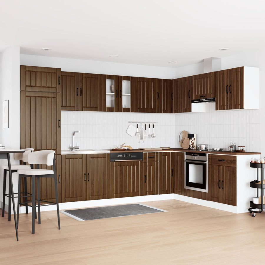 Keukenkast ""Lucca"" Met Dubbele Wastafels Bruin Eiken Geperst Hout