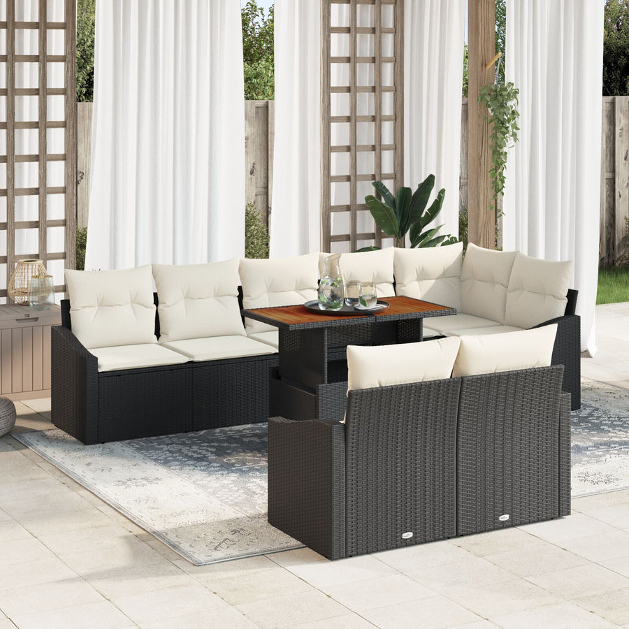 9-Delige Tuin Eetset Met Kussens Zwart Poly Rattan Acacia