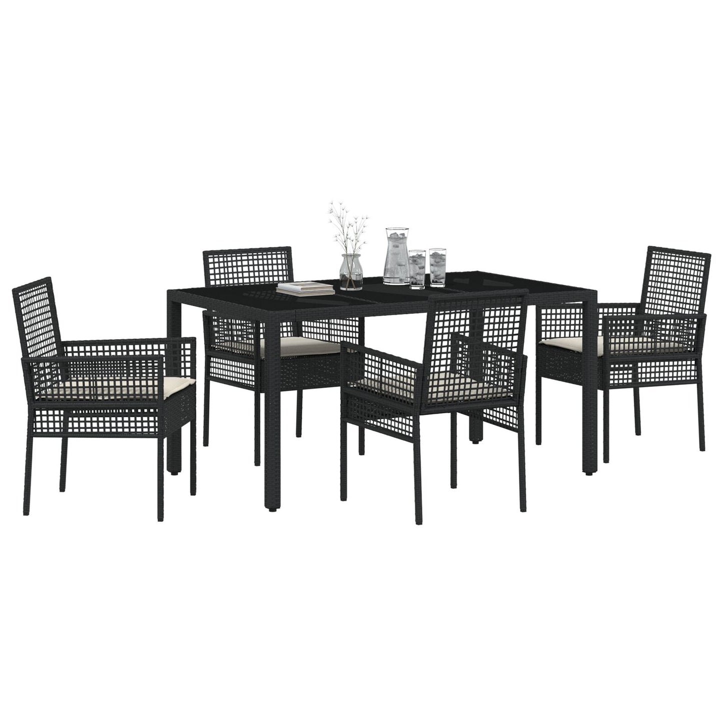 5-Delige Tuinset Met Kussens Zwart Poly Rattan