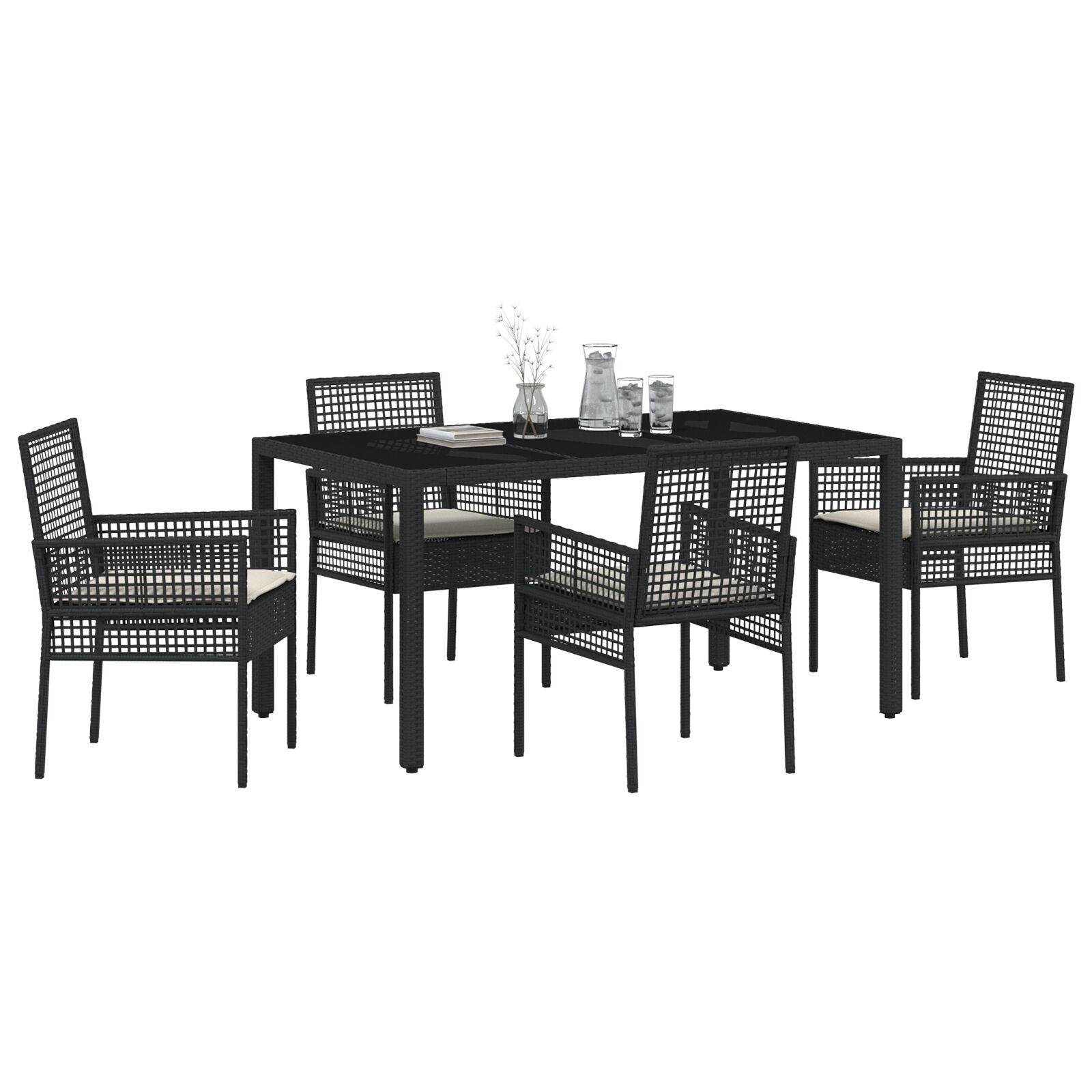5-Delige Tuinset Met Kussens Zwart Poly Rattan