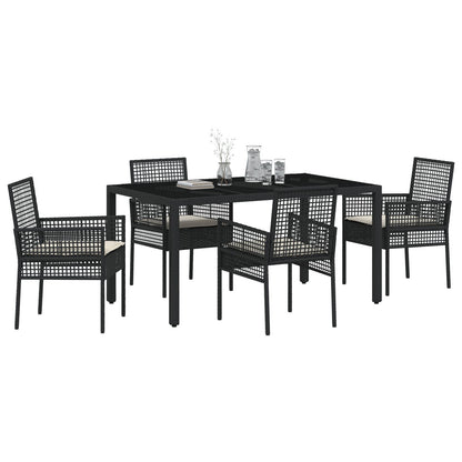 5-Delige Tuinset Met Kussens Zwart Poly Rattan