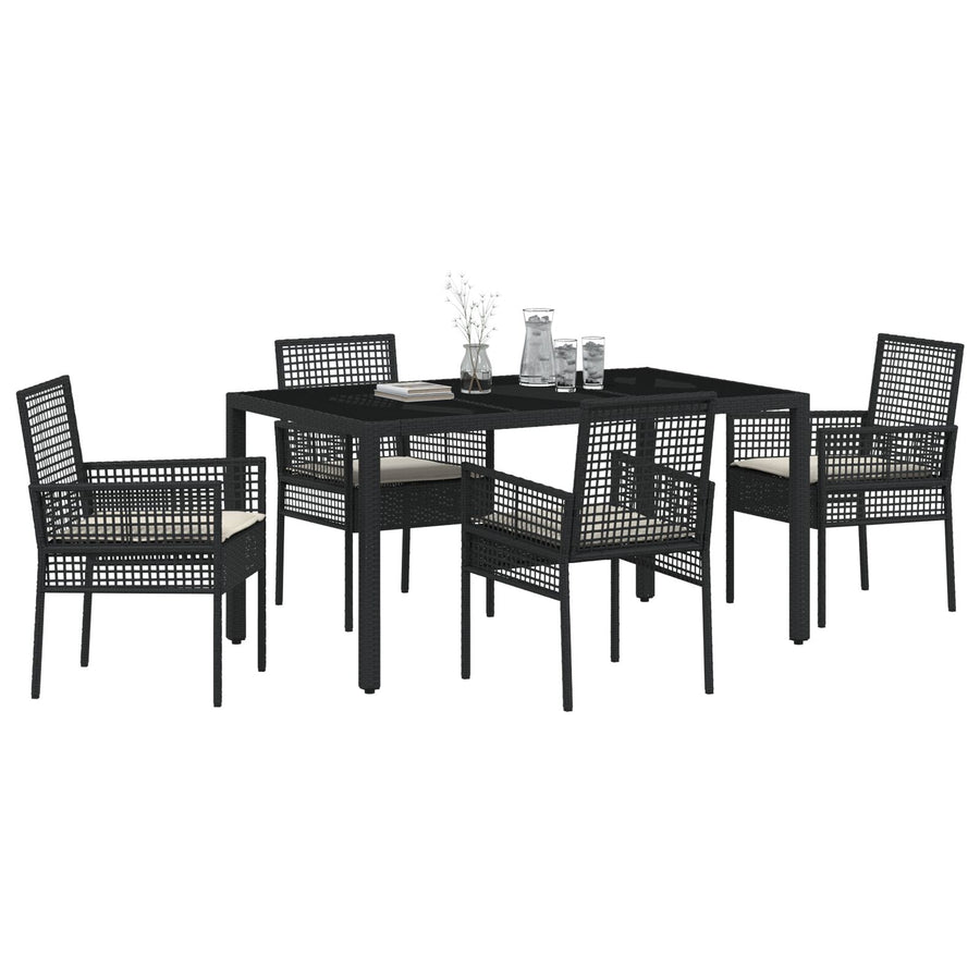 5-Delige Tuinset Met Kussens Zwart Poly Rattan