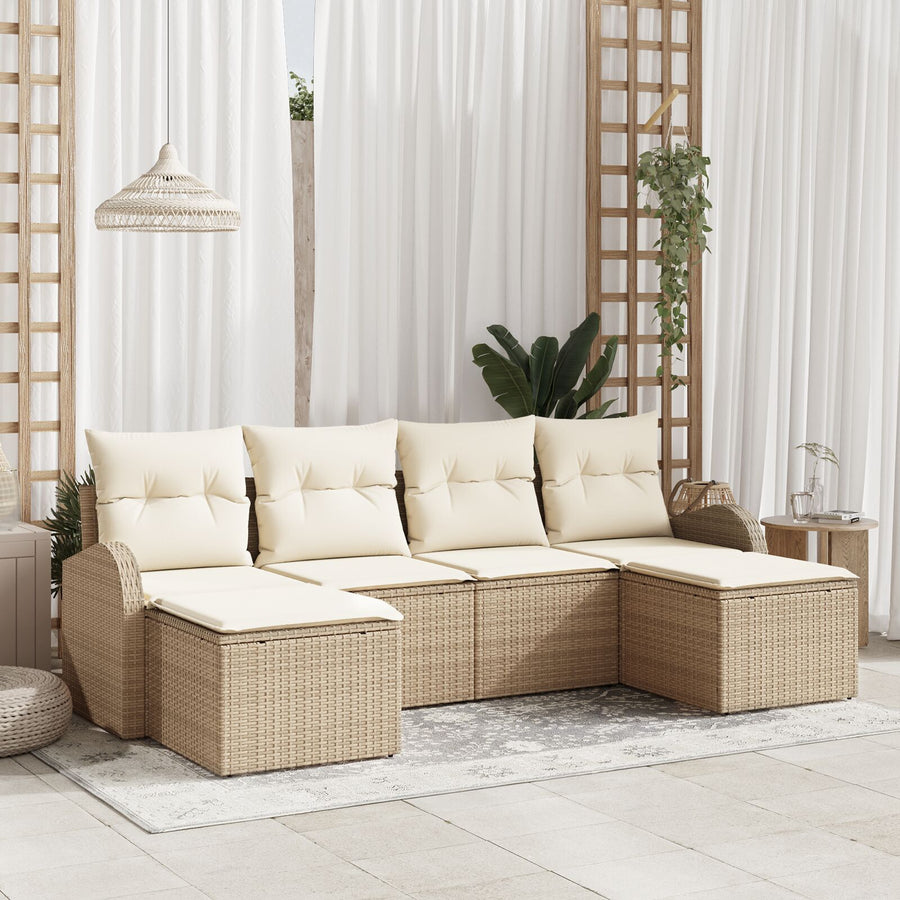 6-Delige Tuin Sofa Set Met Kussens Beige Poly Riet