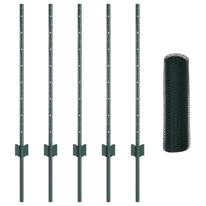 Hekpalen 5 Stuks U-Kanaal Groen 80 Cm Staal,  Hexagon Hek Groen 0.8 X 10 M Staal