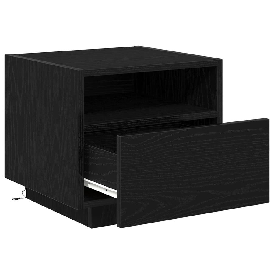 Nachtkastje Met Led-Verlichting 40X39X37 Cm 1 Zwart eiken