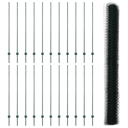 Hekpalen 11 St U-Channel Groen 150 Cm Staal,  Hexagonaal Hek Groen 1,5 X 50 M Staal