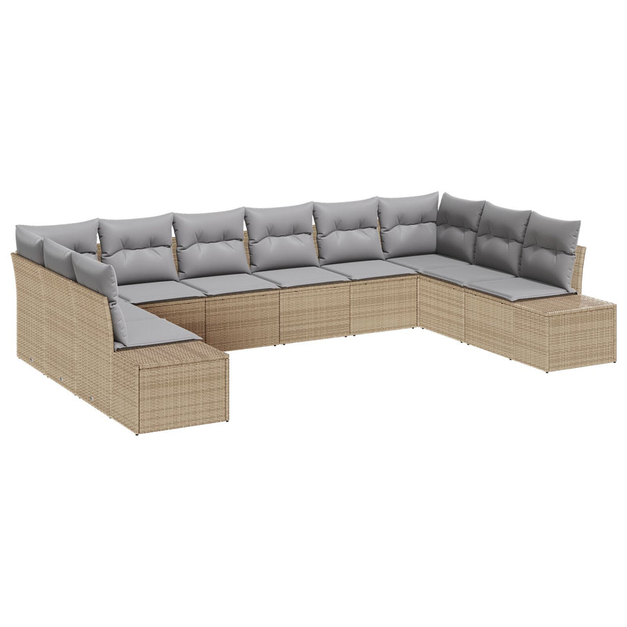 10-Delige Tuin Sofa Set Met Kussens Poly Rattan Beige en grijs zonder tafel