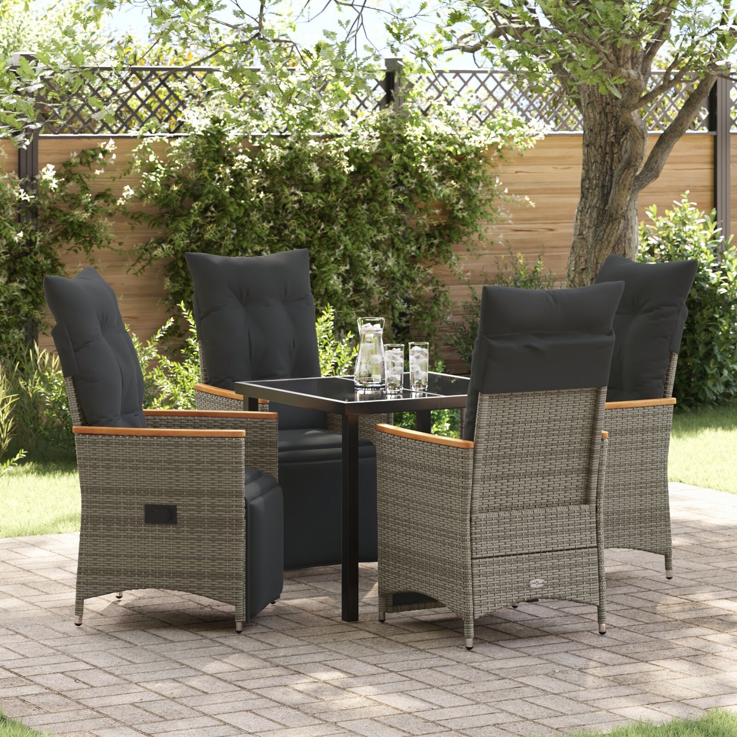 2-Delige Tuinset Met Kussens Grijs Poly Rattan