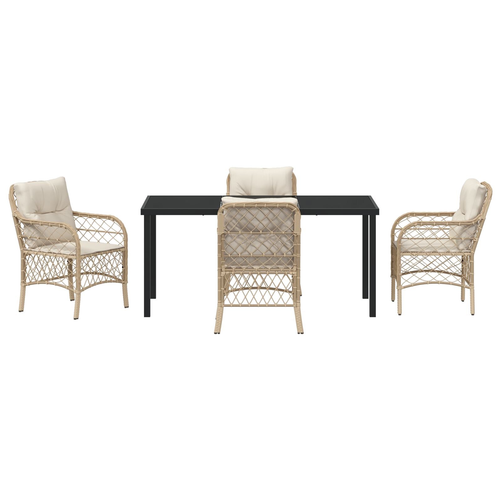 5-Delige Tuin Eetset Met Kussens Beige Poly Rattan