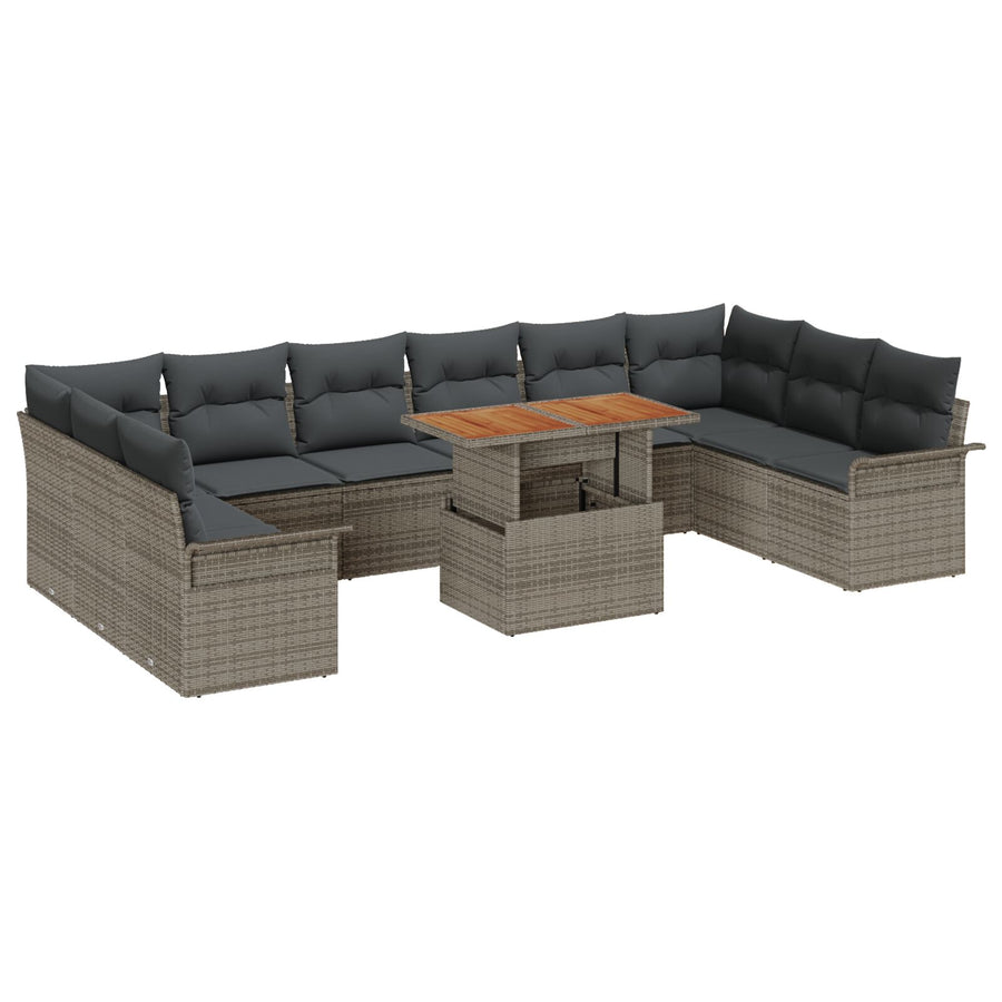 Tuinbank Set Set Van 11 Grijs, Zwart Rattan, Polyester Tuintafel