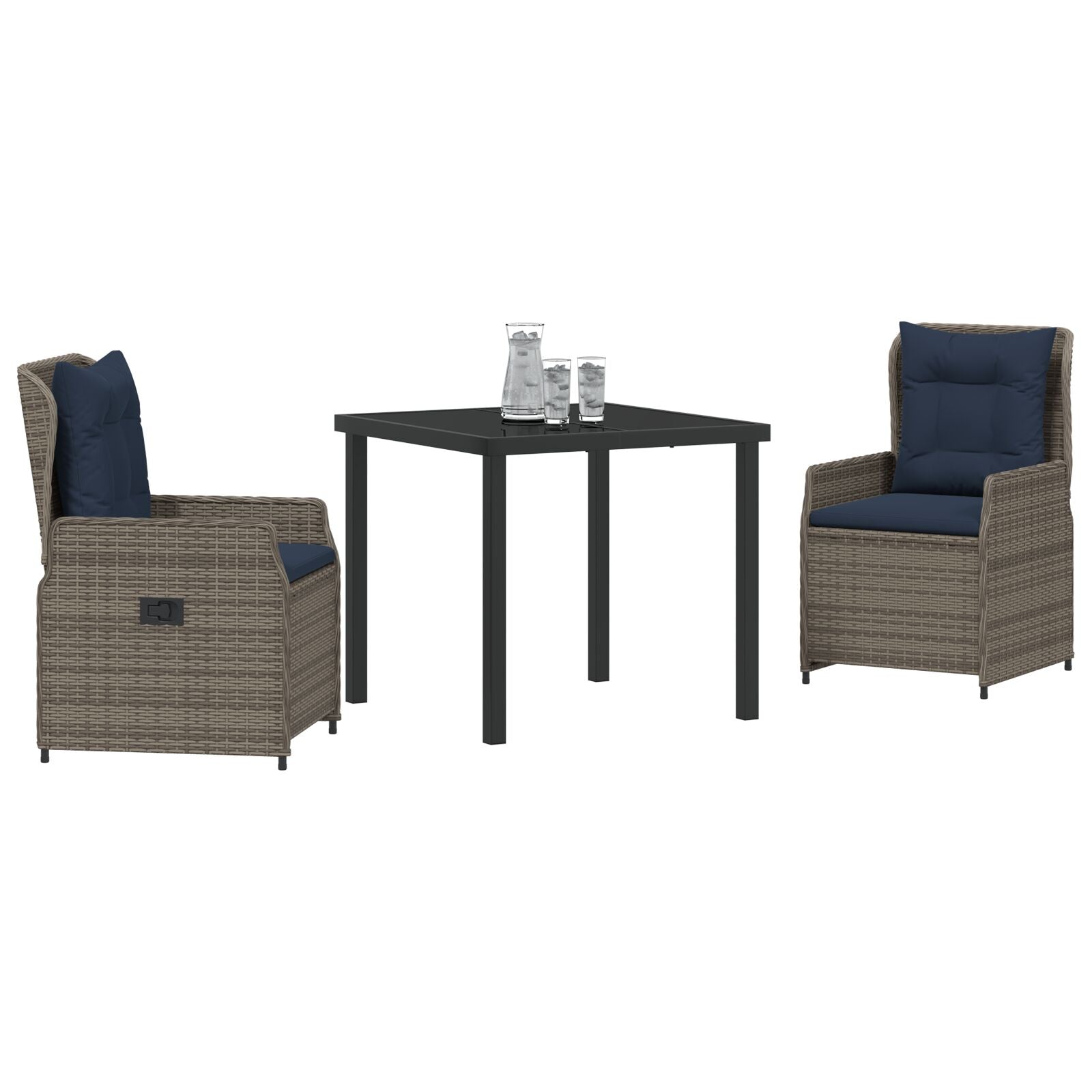 3-Delig Tuin Eetset Grijs Poly Rattan