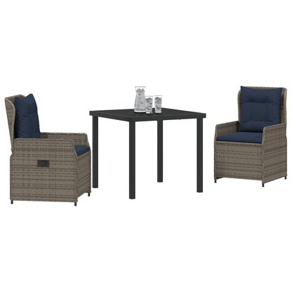 3-Delig Tuin Eetset Grijs Poly Rattan
