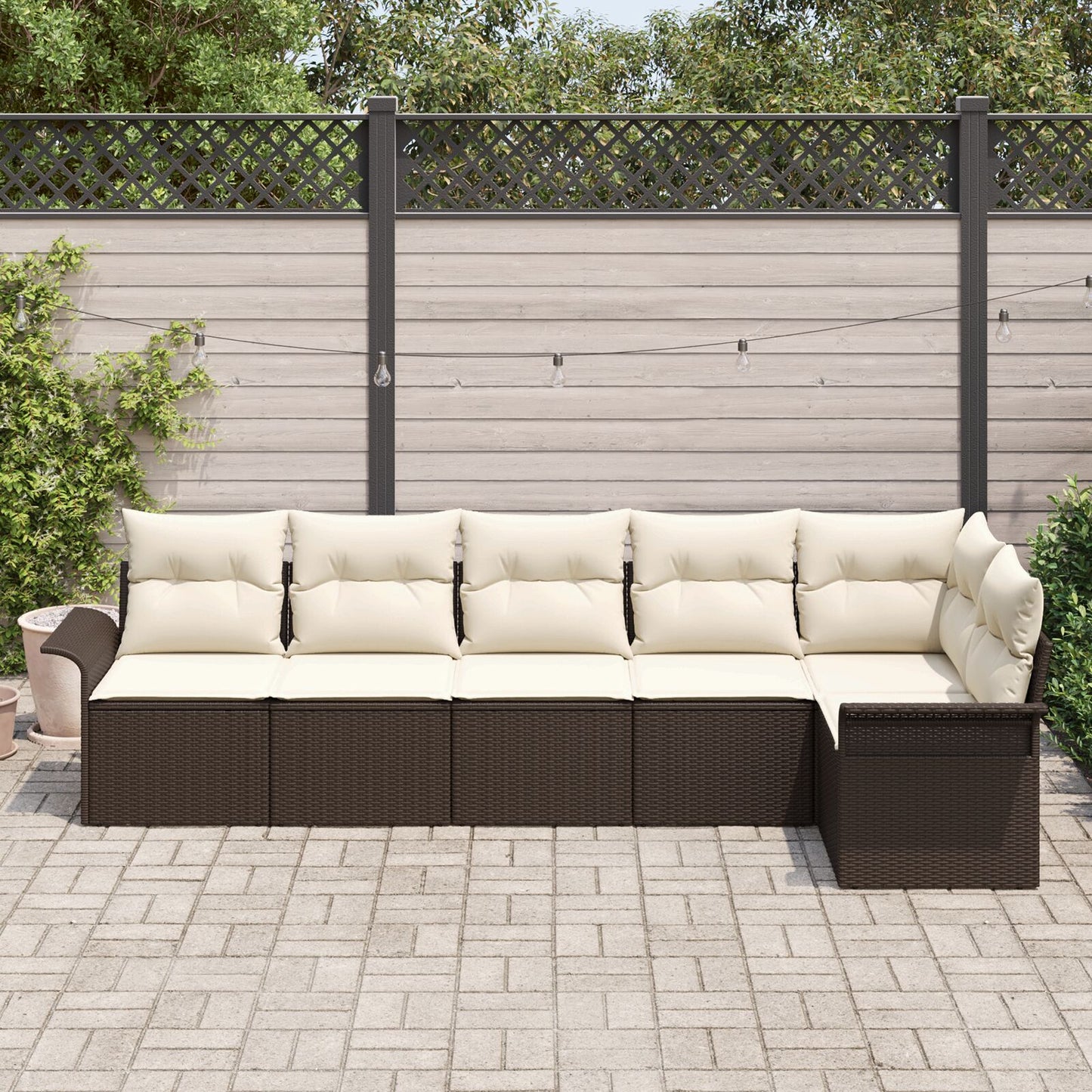 6-Delige Tuin Sofa Set Met Kussens Bruin Poly Rattan