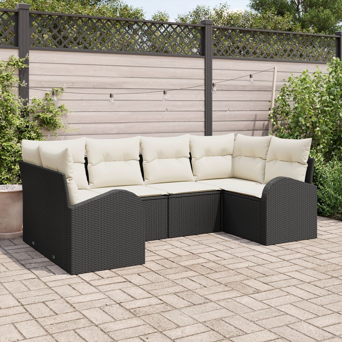 6-Persoons Tuin Sofa Set Met Kussens Zwart Poly Rattan