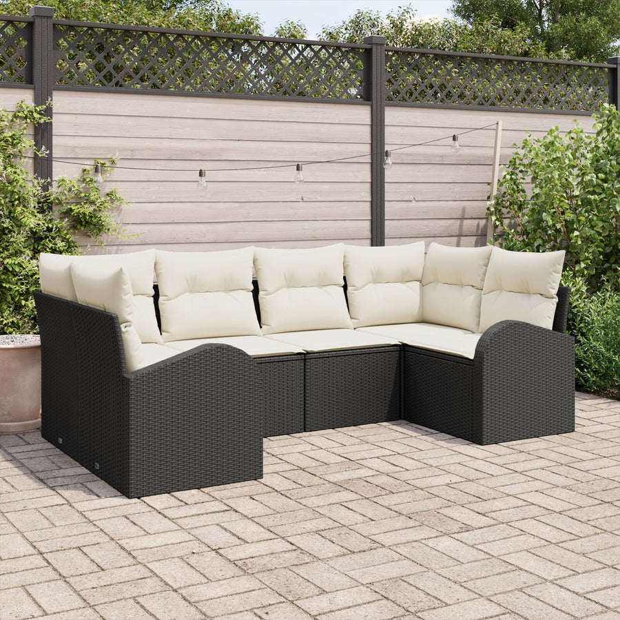 6-Persoons Tuin Sofa Set Met Kussens Zwart Poly Rattan
