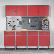 10-Delige Werkcabinet En Pegboard Set - Mdf En Metaal 4x (84 cm) Rood 4x kast + 4x prikbord + 2x gereedschap cabinet