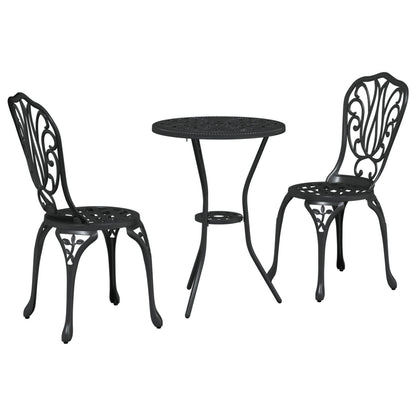 3-Delige Tuin Bistro Set Gietaluminium Zwart