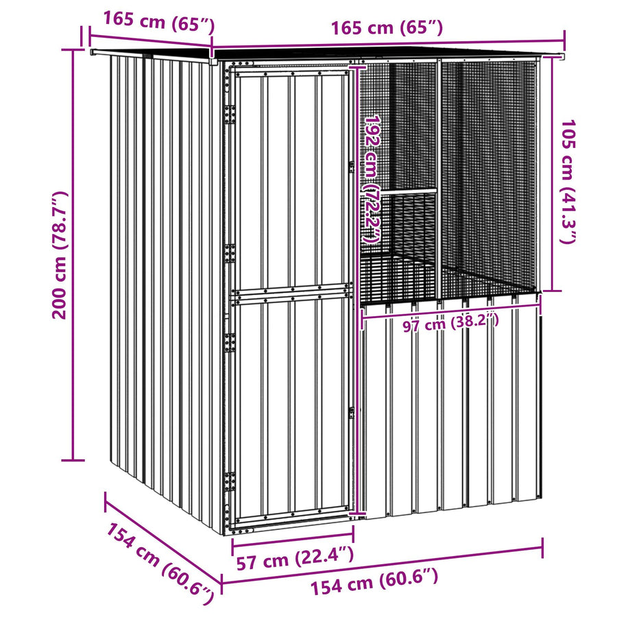 Vogelkooi Anthraciet 215X78X200 Cm Gegalvaniseerd Staal