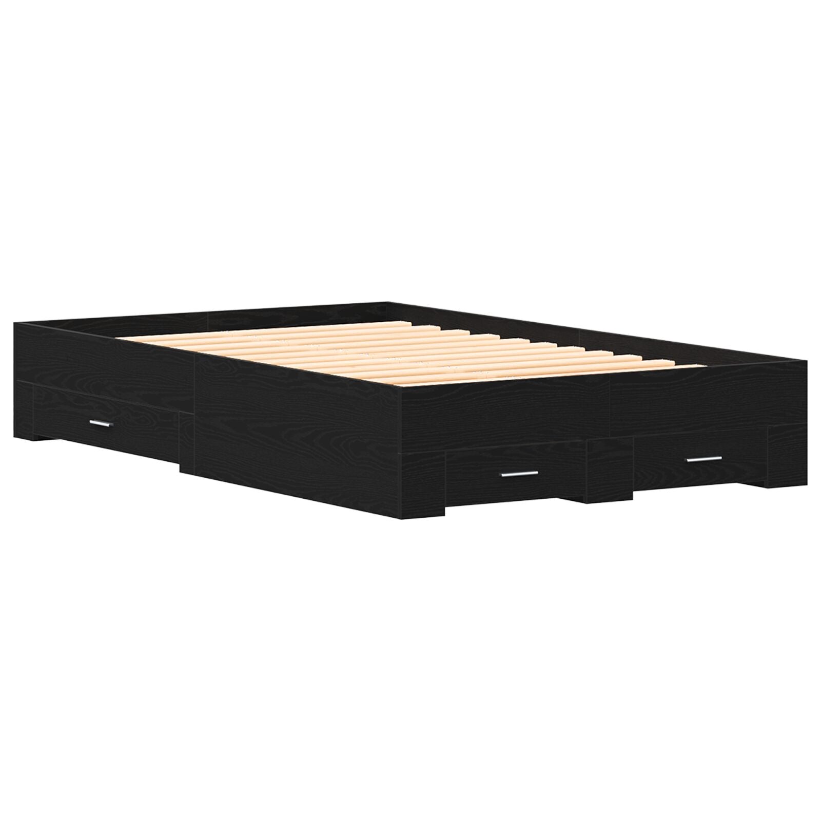 Bed Frame Met Lades Zwart Eiken 120X190 Cm Bewerkt Hout Ambachtelijk Eiken