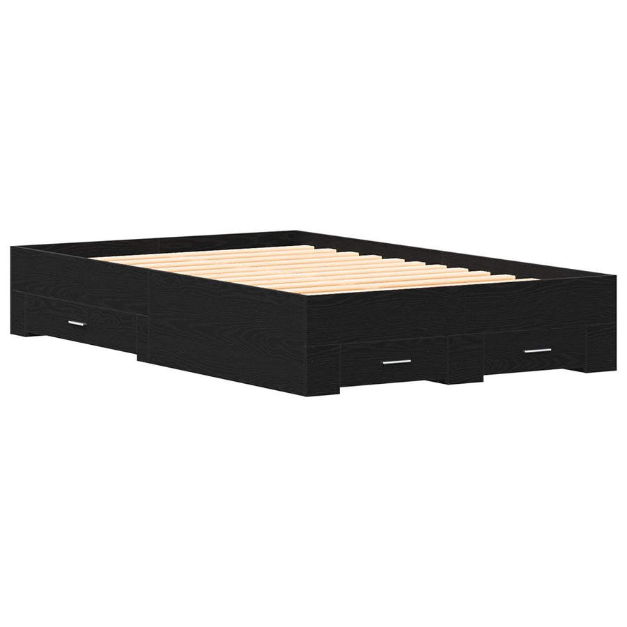 Bed Frame Met Lades Zwart Eiken 120X190 Cm Bewerkt Hout Ambachtelijk Eiken