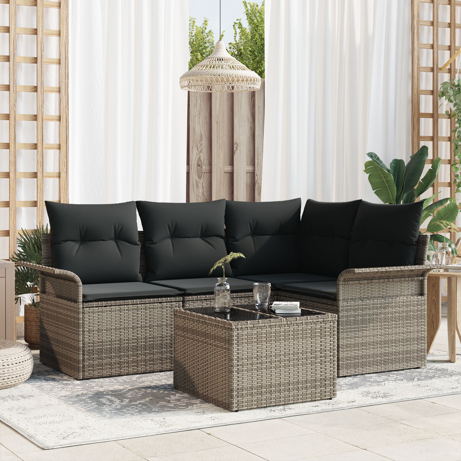 4 Delige Tuin Sofa Set Met Kussens Zwarte Poly Rattan