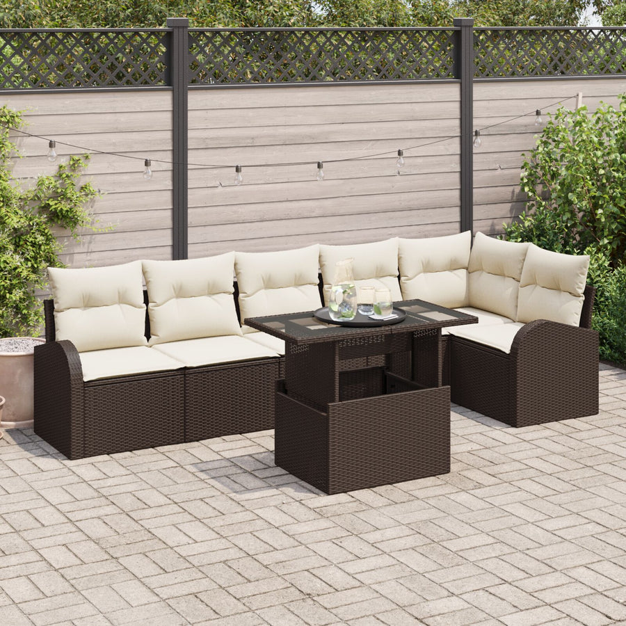 7 Delige Tuin Sofa Set Met Kussens Bruin Poly Rattan