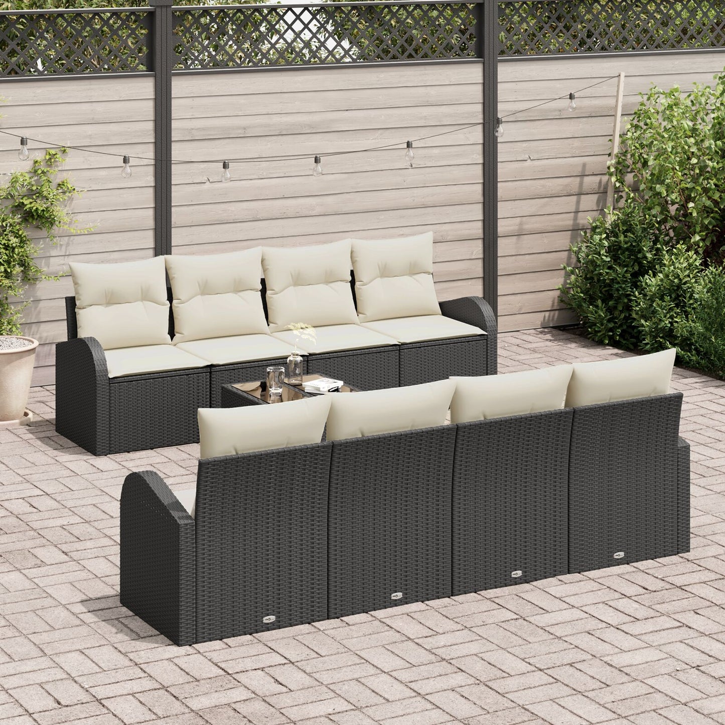 9 Delige Tuin Sofa Set Met Kussens Zwart Poly Rattan