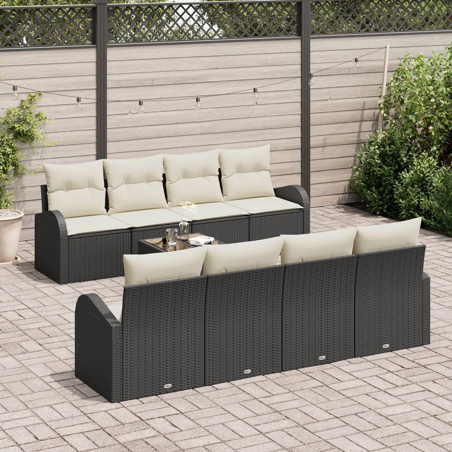 9 Delige Tuin Sofa Set Met Kussens Zwart Poly Rattan