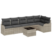 7 Delige Tuin Sofa Set met Kussens Grijze Poly Rattan, vidaXL 2-Zits Tuin Sofa met Kussens Lichtgrijze Poly Rattan